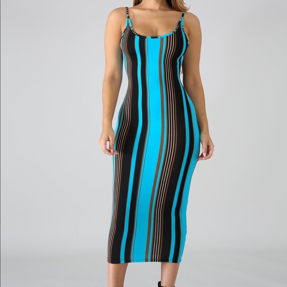 Stripe Blue Midi Dress